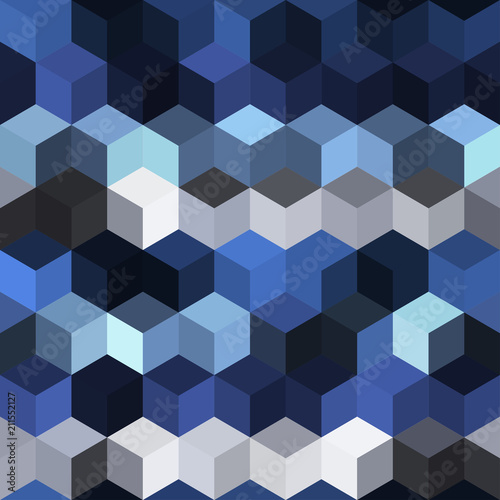 Hexagon grid seamless vector background. Cool polygons with bauhaus corners geometric graphic design. Trendy colors hexagon cells pattern for flyer or cover. Honeycomb shapes mosaic backdrop.