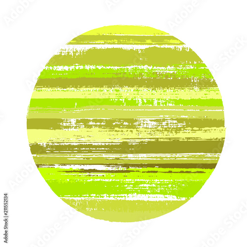 Circle geometric shape of horizontal stripes with paint textire. Logo vector element.
