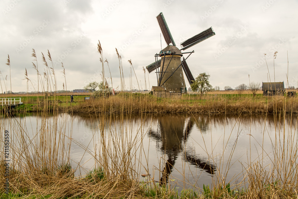 Sepia Toned Reflections of a Windmill in the 