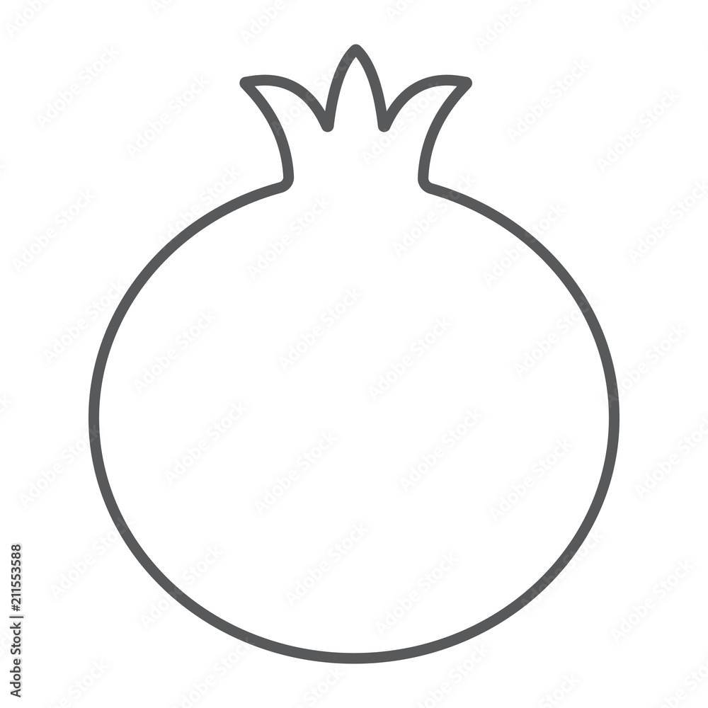 Pomegranate thin line icon, fruit and vitamin, diet sign, vector graphics, a linear pattern on a white background, eps 10. Pomegranate thin line icon, fruit and vitamin, diet sign, vector graphics, a linear pattern on a white background, eps 10.