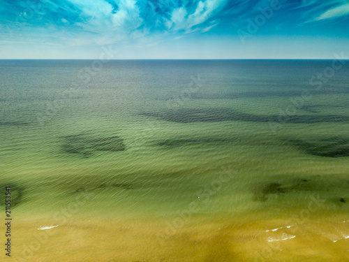 Baltic sea, from above. View to the water and sky.  Seascape from drone. 
