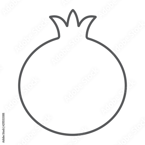 Pomegranate thin line icon, fruit and vitamin, diet sign, vector graphics, a linear pattern on a white background, eps 10.