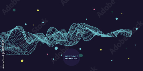 3D abstract digital wave of particles and wireframe. Futuristic vector illustration. Technology concept. Background for banner, flyer, book, cover, poster.