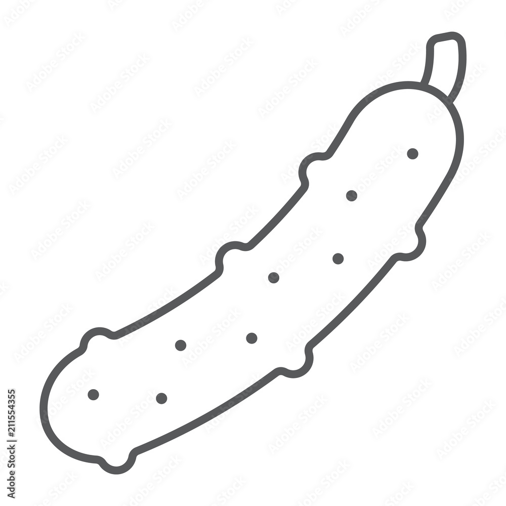 Cucumber thin line icon, vegetable and diet, vegetarian sign, vector graphics, a linear pattern on a white background, eps 10. Cucumber thin line icon, vegetable and diet, vegetarian sign, vector graphics, a linear pattern on a white background, eps 10.