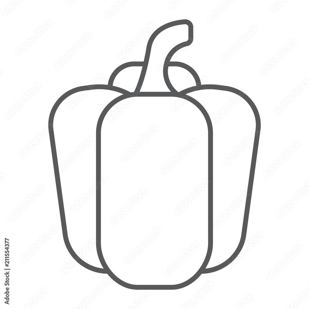 Bell pepper thin line icon, vegetable and diet, sweet pepper sign, vector graphics, a linear pattern on a white background, eps 10. Bell pepper thin line icon, vegetable and diet, sweet pepper sign, vector graphics, a linear pattern on a white background, eps 10.