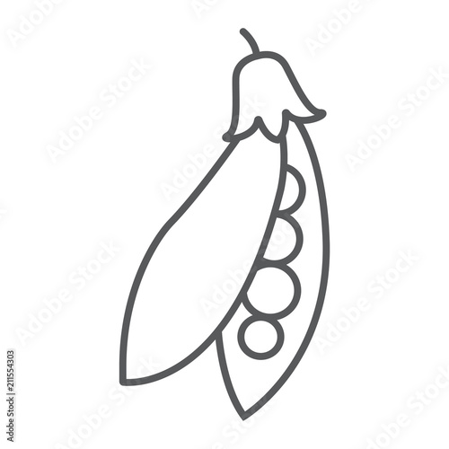 Pea pod thin line icon, vegetable and diet, peas sign, vector graphics, a linear pattern on a white background, eps 10.