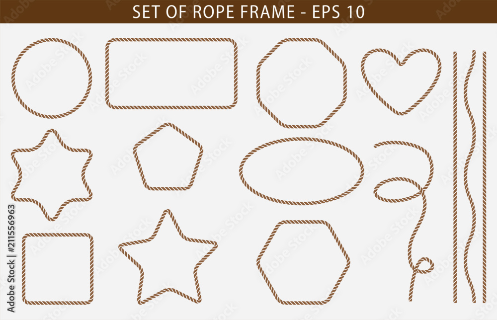 Set of seamless Rope frame with various shape. easy to modify