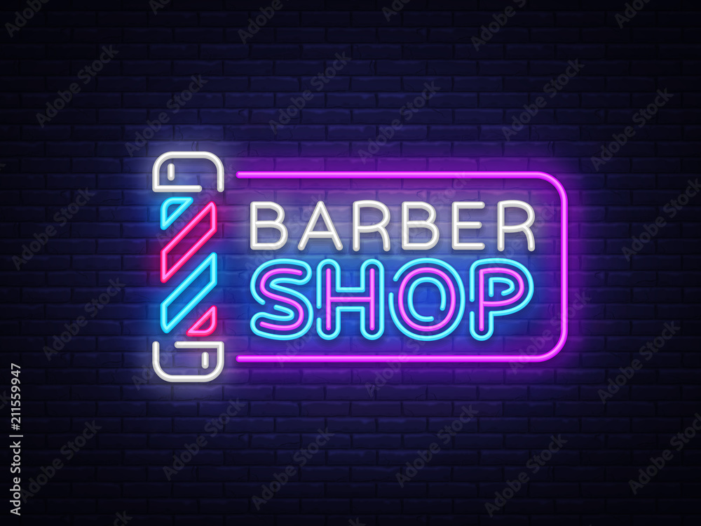 Barber Shop sign vector design template. Barber Shop neon logo, light banner design element colorful modern design trend, night bright advertising, bright sign. Vector illustration. Barber Shop sign vector design template. Barber Shop neon logo, light banner design element colorful modern design trend, night bright advertising, bright sign. Vector illustration.