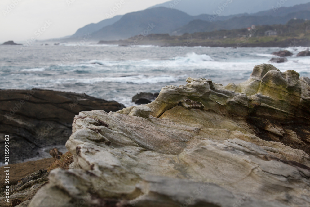 Sandstone Macro Image, Soft Blurred Background, Seaside Ocean Sandstone Macro Image, Soft Blurred Background, Seaside Ocean