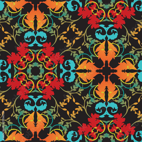 Colorful floral Baroque seamless pattern.