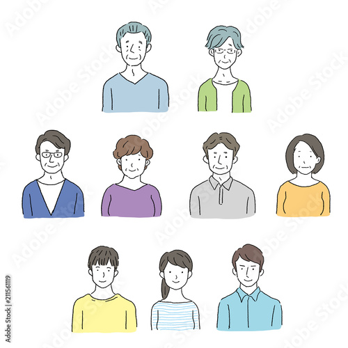人々　上半身　イラスト　セット
