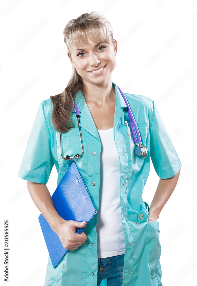 beautiful smiling female doctor lloking at camera isolated portr beautiful smiling female doctor lloking at camera isolated portr