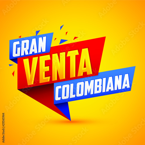 Gran venta Colombiana, Colombian big sale spanish text, vector modern colorful promotional banner