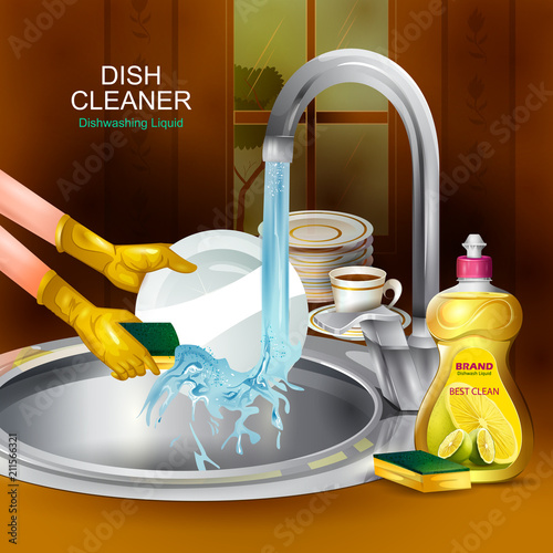 Advertisement banner of tough stain remover liquid Dishwasher for clean and fresh utensil