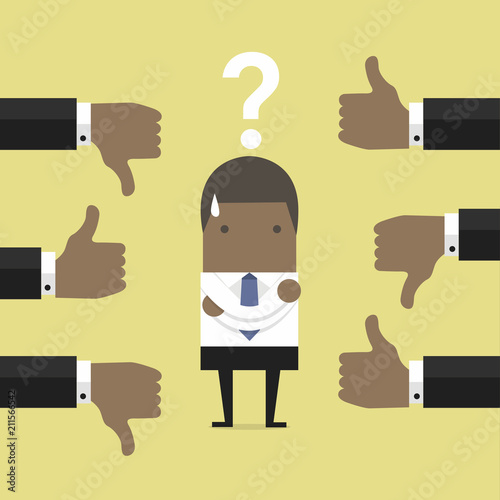 African businessman get feedback from other people.