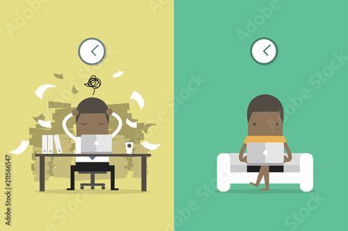 African businessman and freelance life. business concept cartoon.