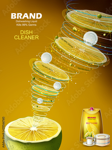 Advertisement banner of tough stain remover liquid Dishwasher for clean and fresh utensil