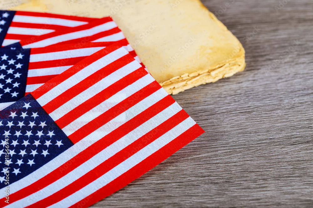 Obraz premium American flag wooden background.The Flag Of The United States Of America. The place to advertise, template.