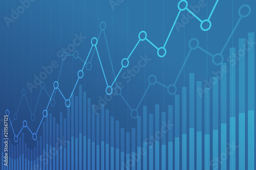 Abstract financial chart with uptrend line graph on blue background.