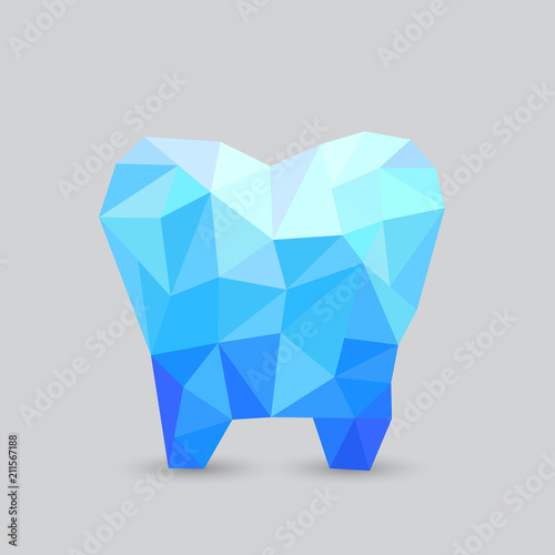 Polygonal abstract tooth. Blue poly tooth illustration.