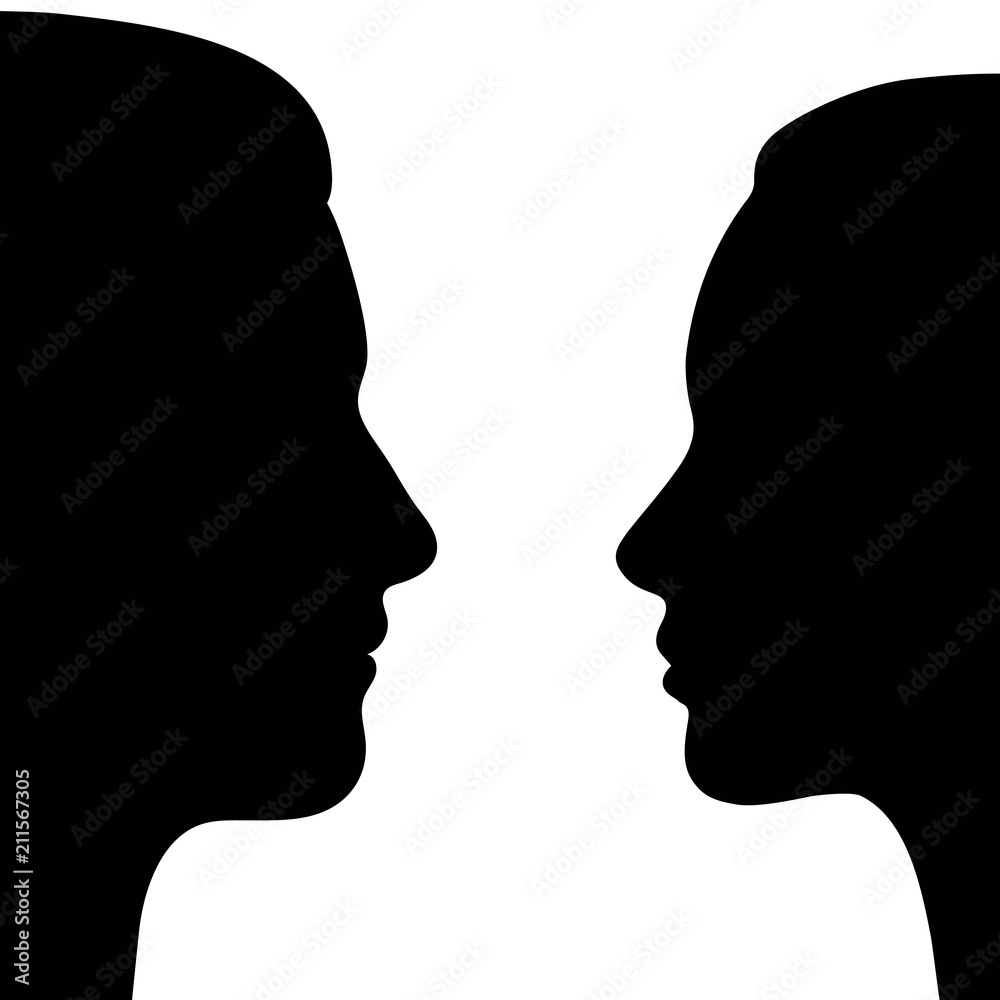 silhouette of a man and woman head on a white background