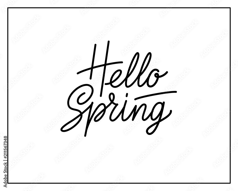 Hello spring vector logo design isolated on white background. Hello spring typography and lettering for springtime seasonal decor, text for banner, poster, card, header. Vector illustration. EPS10