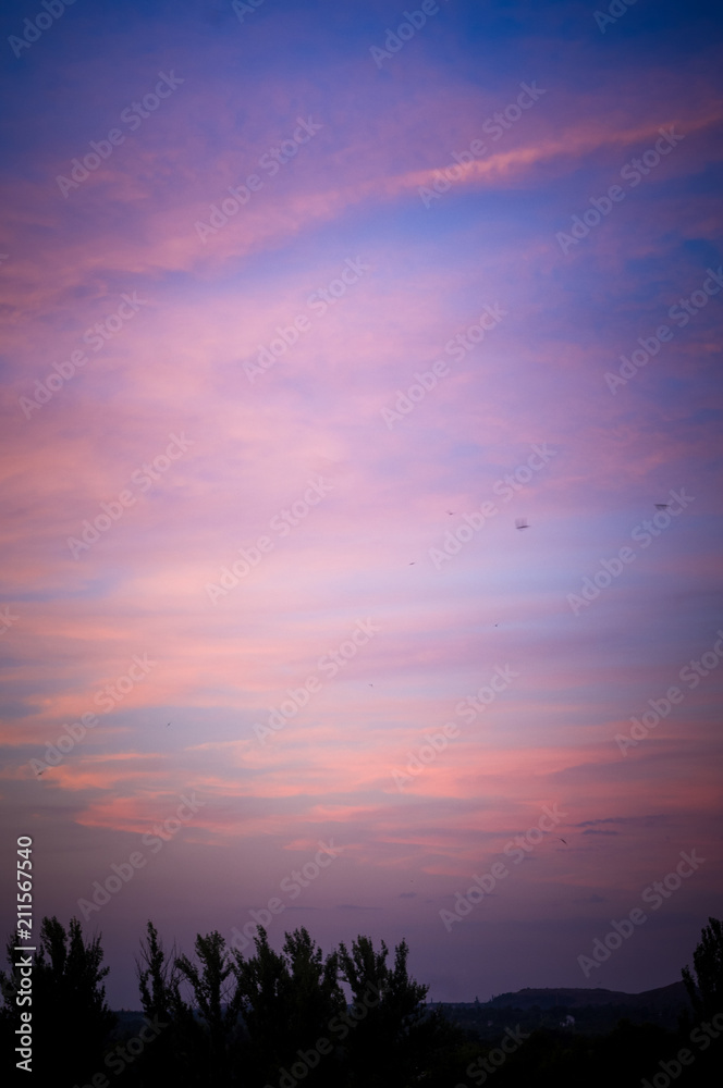 Fototapeta premium Landscape with dramatic light - beautiful golden sunset with saturated sky and clouds.