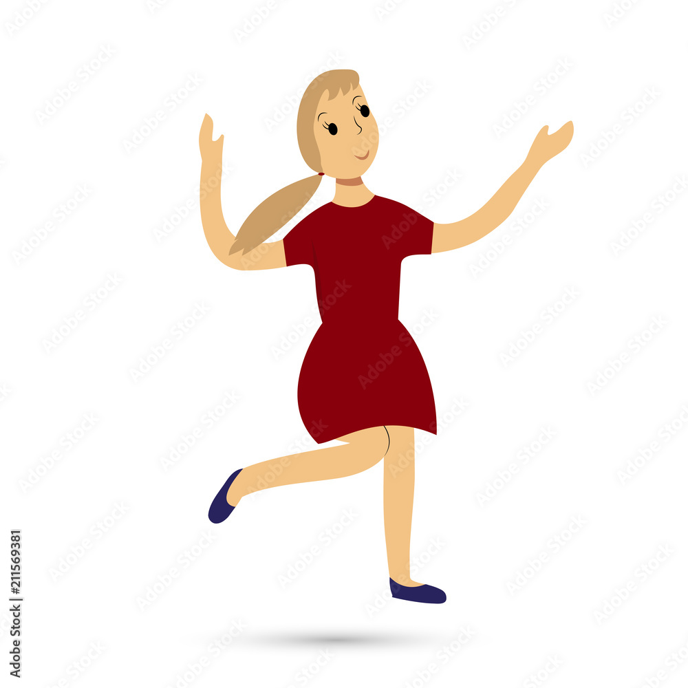 Dancing girl. Vector colored icon on white background.