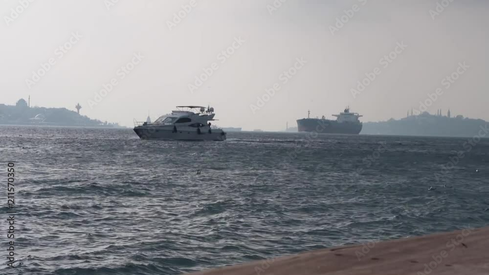 Various angles of the Bosphorus (Istanbul) on a cloudy day with a lot of movement including speedboats, fishing boats, ferries and oil tankers. Various angles of the Bosphorus (Istanbul) on a cloudy day with a lot of movement including speedboats, fishing boats, ferries and oil tankers.