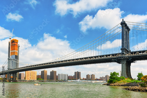 New York view of the Lower Manhattan and the Manhattan Bridge across the East River.