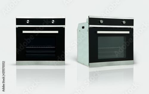a modern kitchen oven in two positions on a white background. kitchen appliances. Isolated
