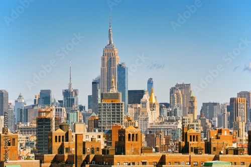 Lower Manhattan  from Brooklyn Bridge which across the East Rive, between Manhattan and Brooklyn. New York.