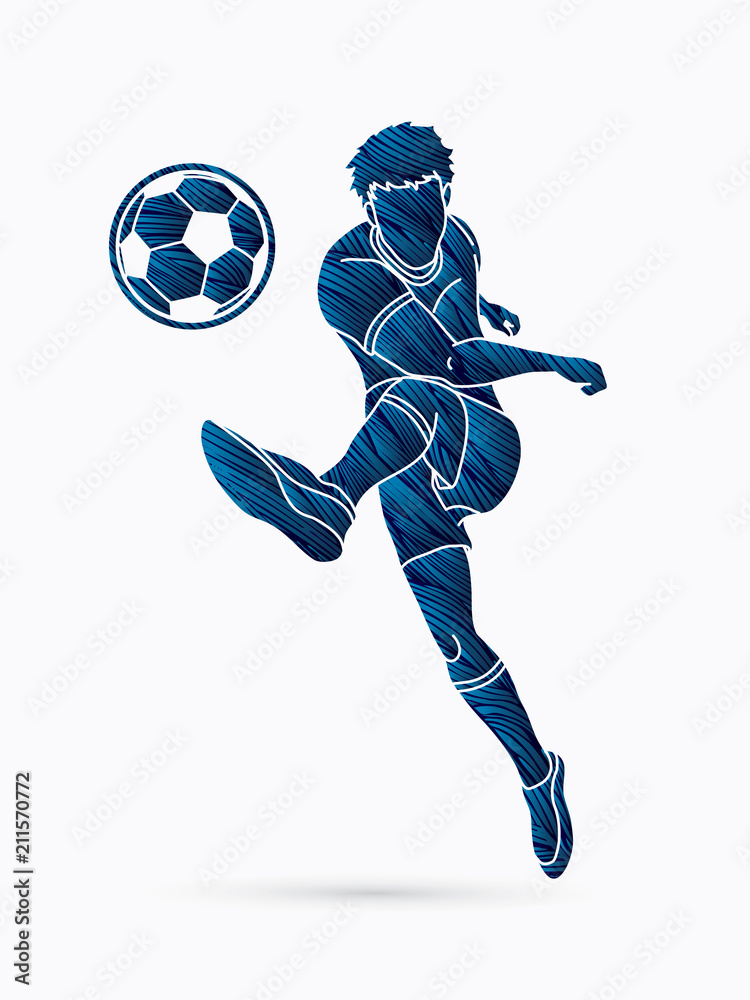 Fototapeta premium Soccer player running and kicking a ball action graphic vector