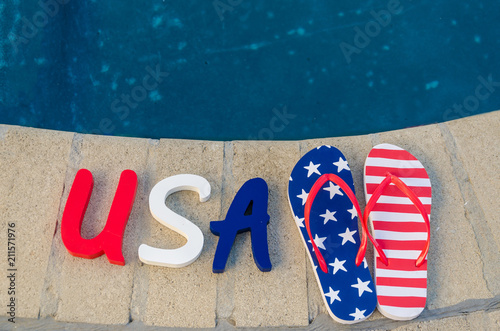Patriotic USA background near the pool