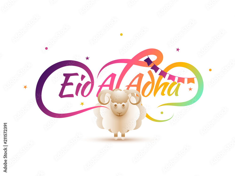 Islamic festival of sacrifice, Eid-Al-Adha greeting card design with golden mosque, sheep and hanging stars. Islamic festival of sacrifice, Eid-Al-Adha greeting card design with golden mosque, sheep and hanging stars.