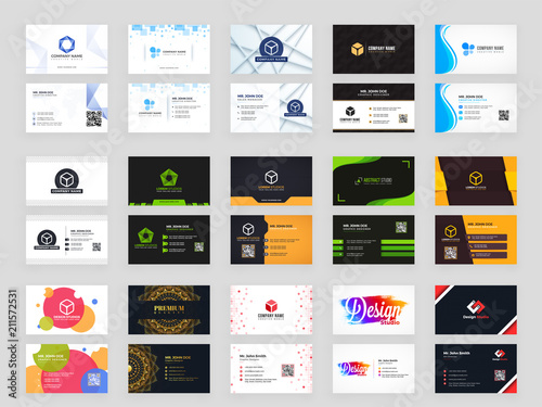 Collection of 15 horizontal Business card template design with front and back presentation.