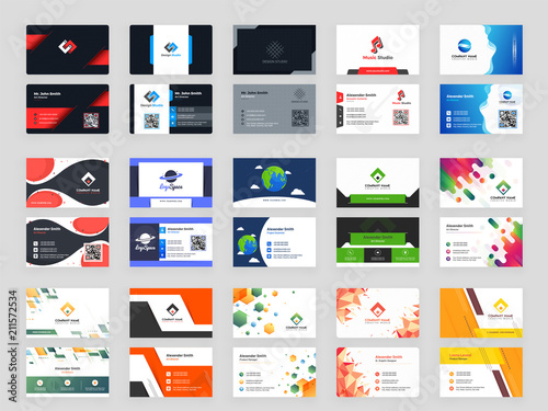 Collection of 15 horizontal Business card template design with front and back presentation.