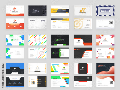 Collection of 15 horizontal Business card template design with front and back presentation.