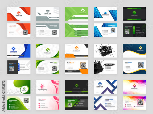 Collection of 15 horizontal Business card template design with front and back presentation. photo