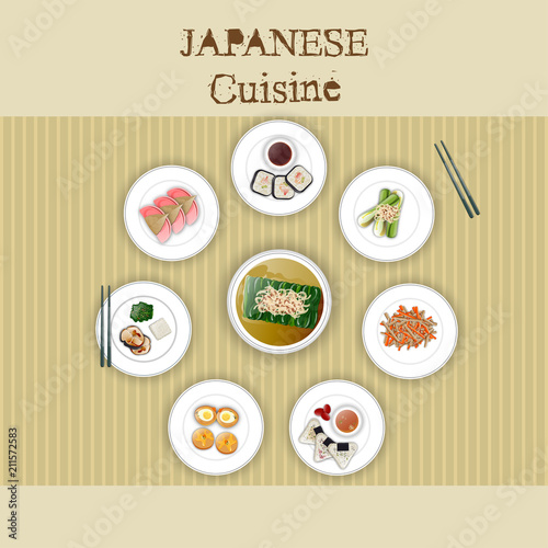 Top view of authentic Japanese cousine.