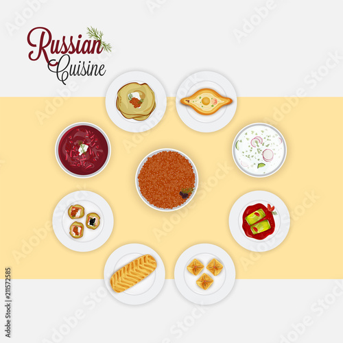 Top view of Russian Cuisine.