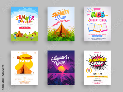 Tela Set of Summer camp flyer or template design.