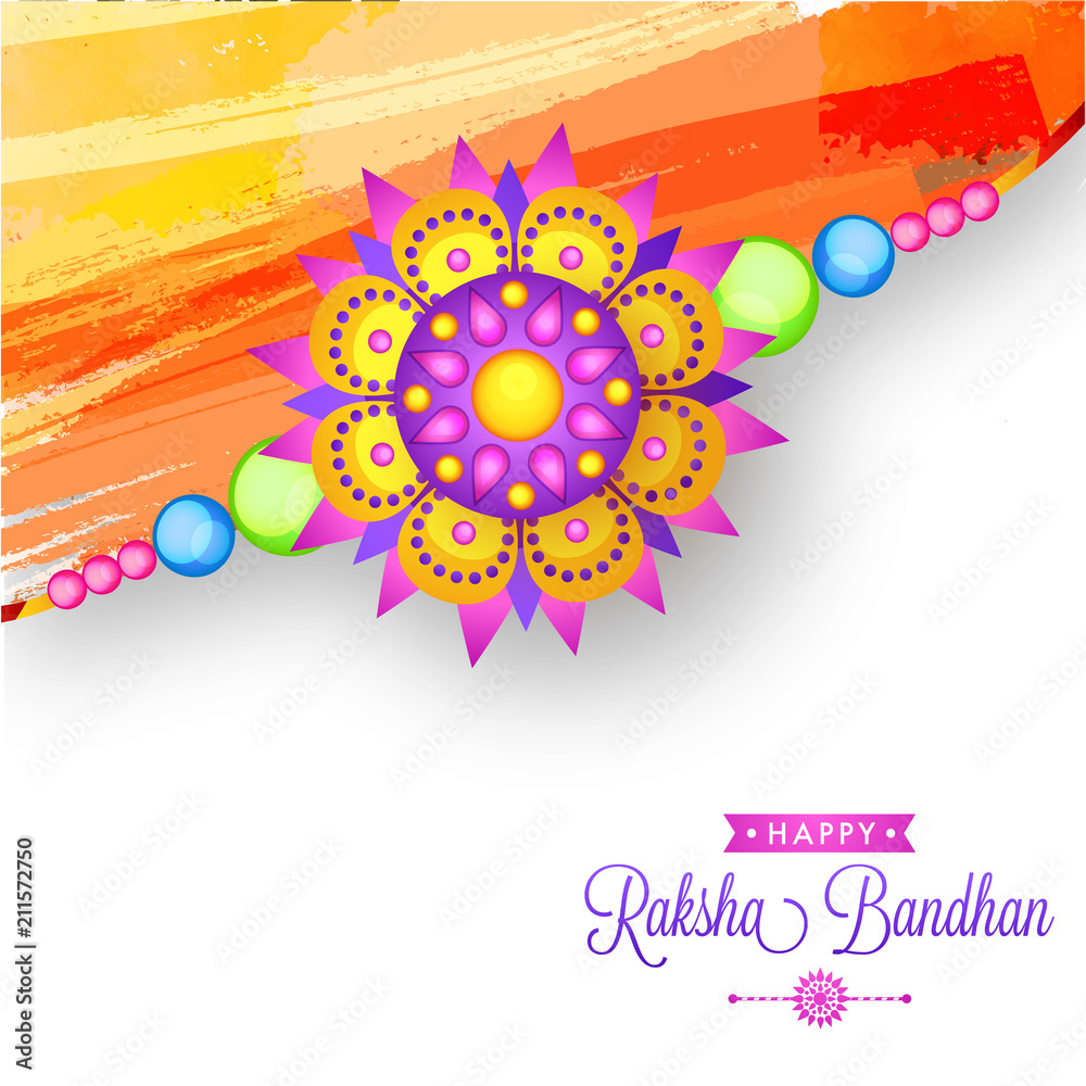 Rakhi on brush stroke background for Happy Raksha Bandhan greeting card  design. Stock Vector | Adobe Stock