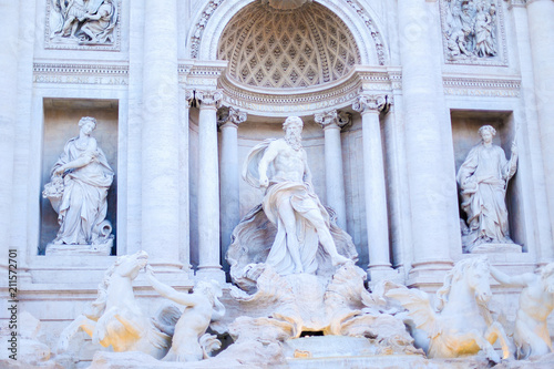 Wonderful Trevi fountain sculpture in Rome. Concept of ancient architecture and historical landmarks of Italy, art and culture. photo