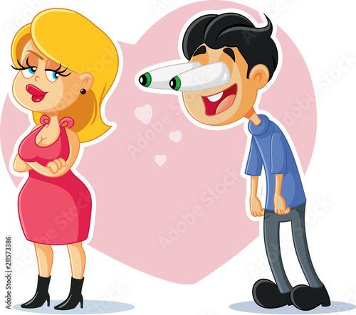 Funny Man Flirting with Beautiful Woman Vector Cartoon photo