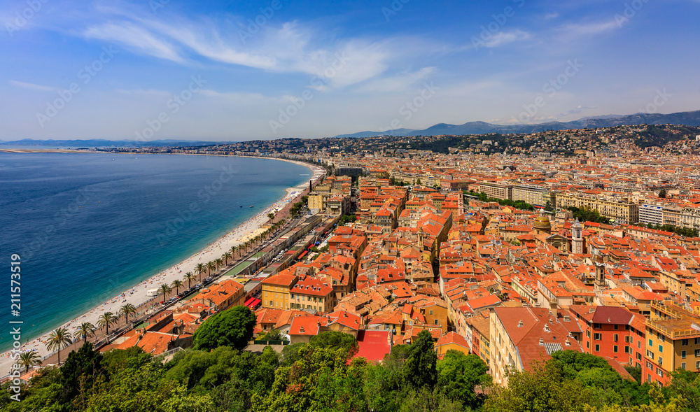Nice old town and city coastline on the Mediterranean Sea