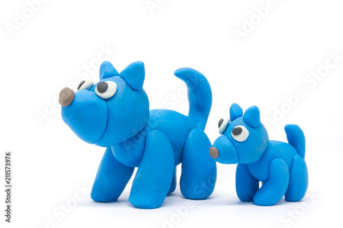 Play dough Dog father and son on white background