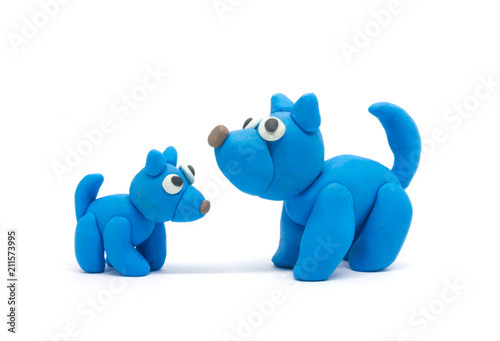 Play dough Dog father and son on white background