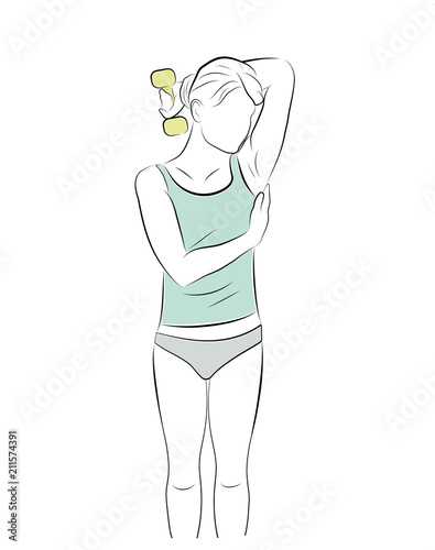 girl doing exercises with dumbbells. vector illustration.