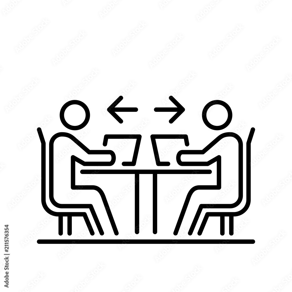 Teamwork business people icon simple line flat illustration